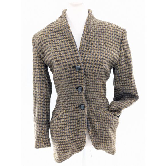 Linda Allard Ellen Tracy Wool Cashmere Blend Green Brown Plaid Blazer Size 4 Sml - Picture 1 of 9